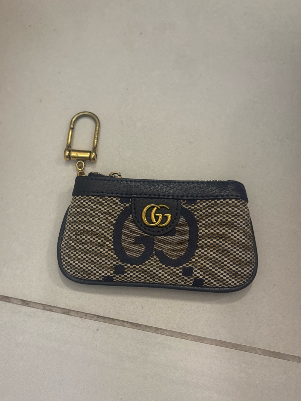 Gucci Beige & Black GG Canvas Key and Card Holder with Gold Hardware